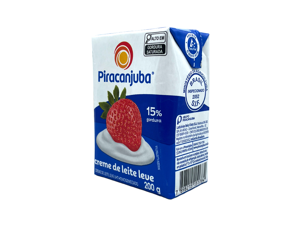 CREME DE LEITE LEVE 15% DE GORDURA PIRACANJUBA 200 G (CX 27 UN)